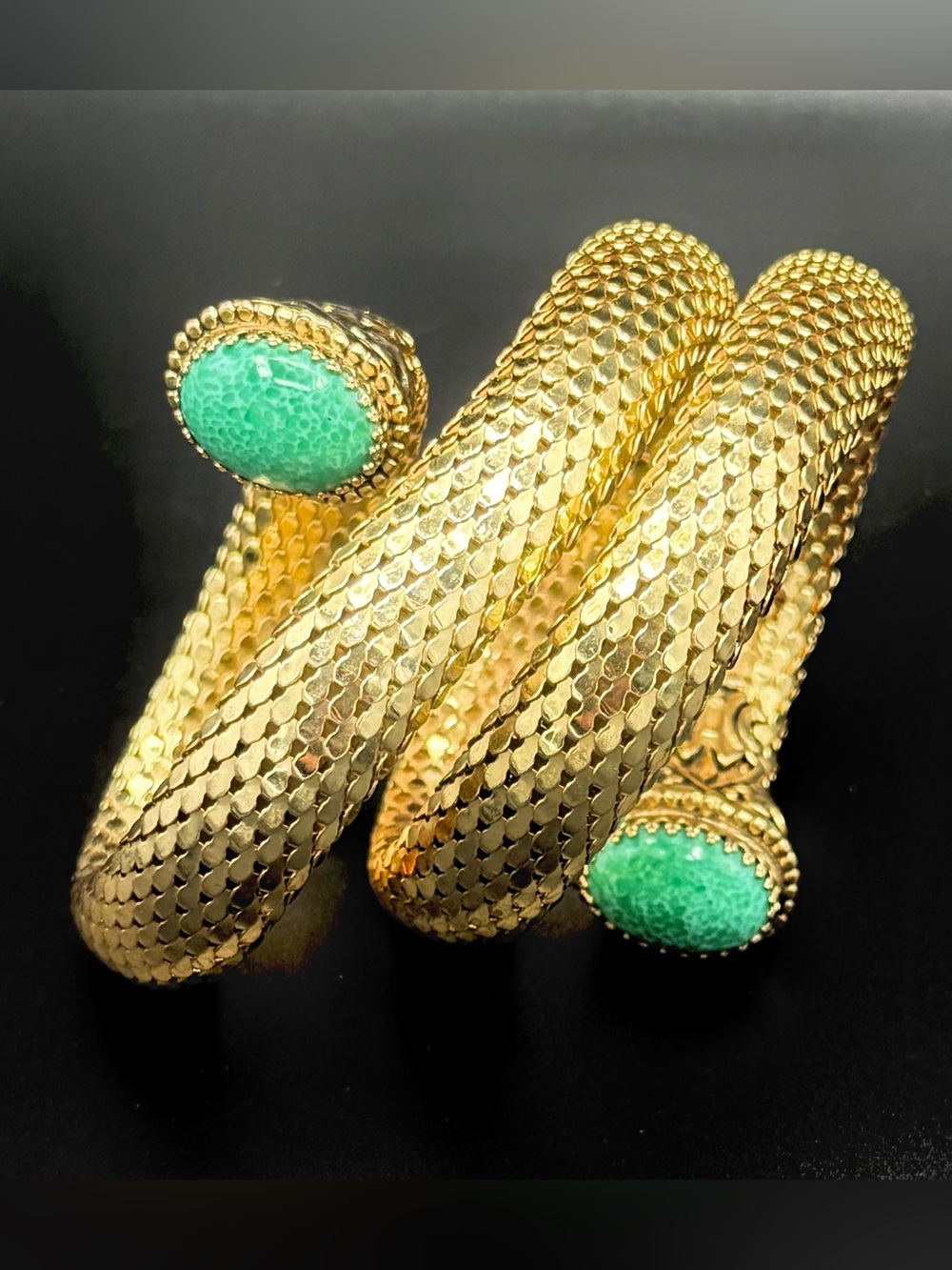 Vintage Gold-Tone Wrap Bracelet with Gorgeous Peking Glass Stones